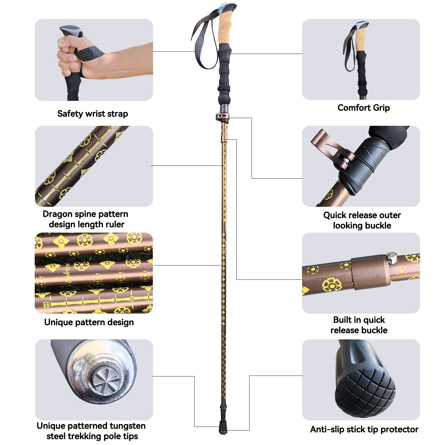Bâton de randonnée pliable en  - Folding Walking Sticks Hiking Adjustable avis et prix